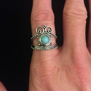 Faux Blue Stone Bohemian Ring Size 8
